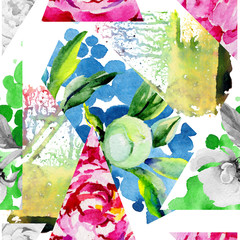 Wildflower peony flower  pattern in a watercolor style. Full name of the plant: peony. Aquarelle wild flower for background, texture, wrapper pattern, frame or border.