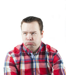 Obraz premium Caucasian man looking weird and funny. The man isolated on white.