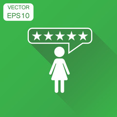 Customer reviews, rating, user feedback icon. Business concept rating pictogram. Vector illustration on green background with long shadow.