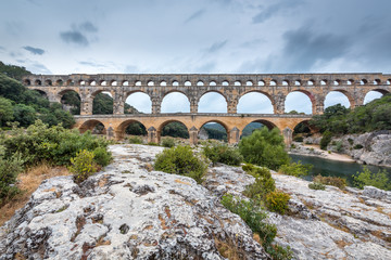 Famous roman bridge Pont du Gard near Avignon city, Provence, France