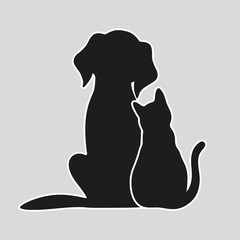 Cat and dog on a gray background