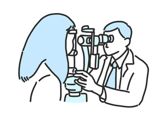 A doctor is giving treatment to a patient. line drawing. hand drawn. vector illustration.