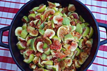 Chopped figs in pan