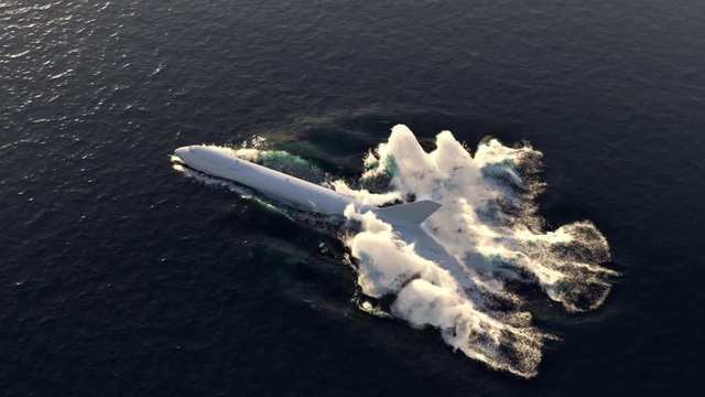 airplane crash emergency landing on water, top view