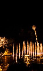 Golden fireworks at Budapest over the Danube.