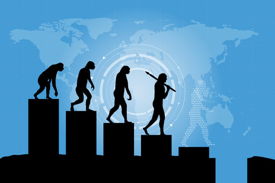 Human evolution into the present digital world. Business risk concept.