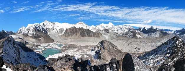 panoramic view of Mount Cho Oyu and Cho Oyu base camp
