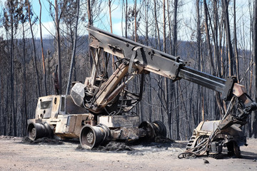 Heavy Machinery  destroyed during Wildfires In Portugal