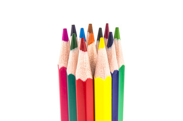 Colored pencils on a white background