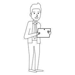 elegant businessman with tablet avatar character vector illustration design