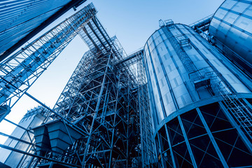 Modern silos for storing grain harvest. Agriculture.