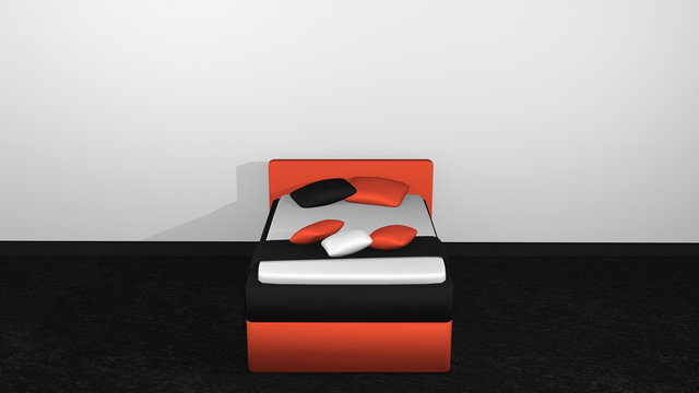modernes Bett in orange-schwarz