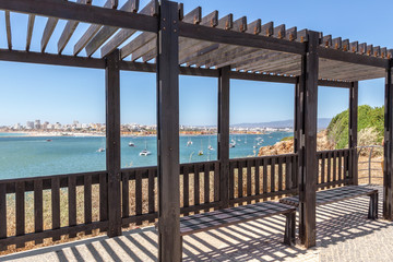 Arbor for shade, on the beach of the city of Portimao.