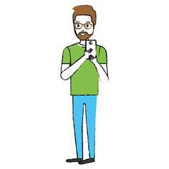young man with smartphone avatar character vector illustration design