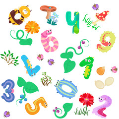 Numbers like insects in seamless pattern / There are ten numbers like different insects collected in seamless pattern
