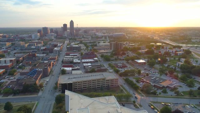 Aerial video Downtown Des Moines Iowa