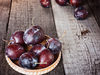 Fresh ripe plum prunes crop harvest
