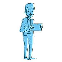 Fototapeta na wymiar elegant businessman with tablet avatar character vector illustration design