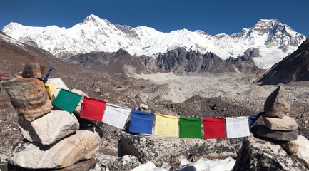 Mount Cho Oyu with prayer flags