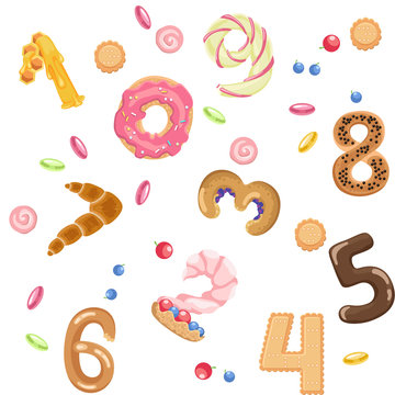 Numbers like sweets and buns seamless pattern