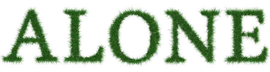 Alone - 3D rendering fresh Grass letters isolated on whhite background.