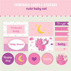 Printable cards & stickers cute baby set 