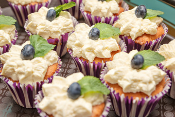 Cake with blueberry and mint