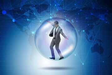 Businessman flying inside the bubble