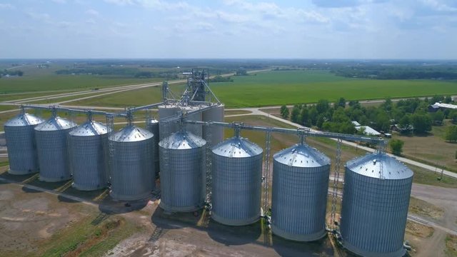 Aerial Video Silo Storage Fairfield Iowa USA 4k 60p