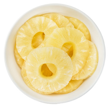 Portion of Preserved Pineapple Rings isolated on white