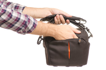 Bag for camera in male hands