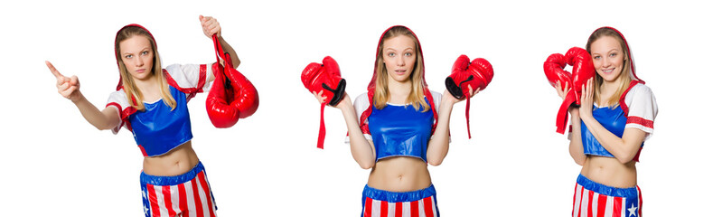 Female boxer isolated on the white background