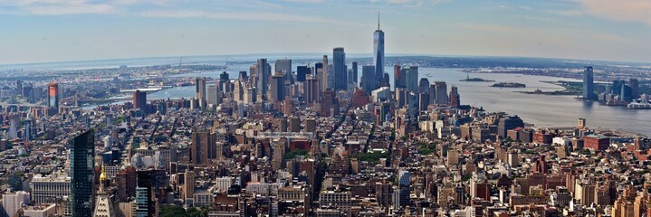 The skyline of downtown Manhattan and New York Harbor from Midtown.