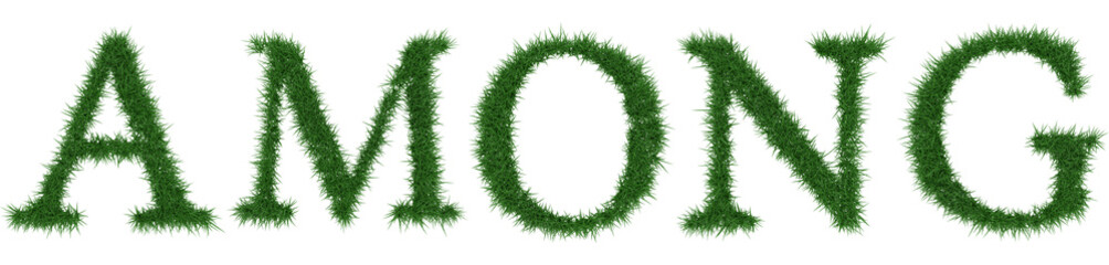 Among - 3D rendering fresh Grass letters isolated on whhite background.