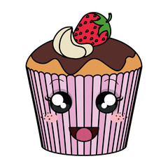 delicious cupcake bakery kawaii character vector illustration design