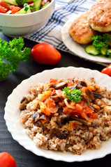 buckwheat with stewed vegetables and mushrooms