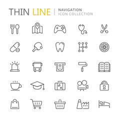 Collection of navigation thin line icons