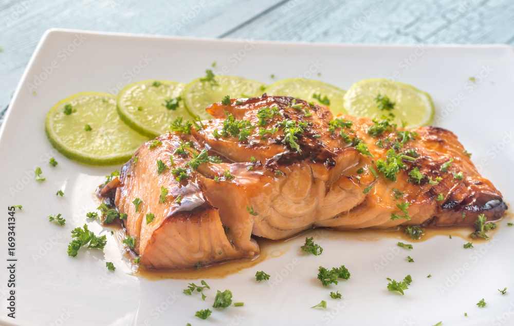 Poster Honey lime salmon on the plate