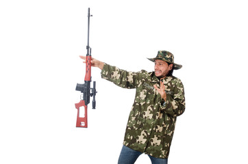 Soldier with weapons isolated on white