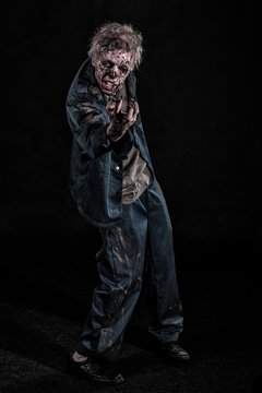 Bloody zombie man with brains out horror halloween sfxmakeup