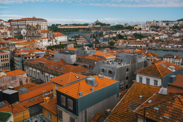 Fototapeta premium Bird's-eye view old downtown of Porto, Portugal.