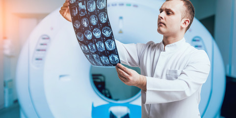 Doctor looking MRI picture.