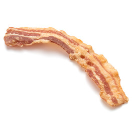cooked crispy slice of bacon isolated on white background