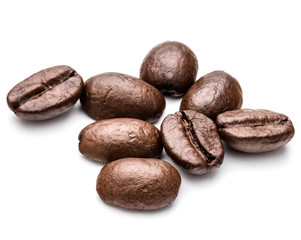 roasted coffee beans isolated in white background cutout