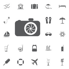 Camera Icon in trendy flat style isolated on grey background. Camera symbol for your web site design, logo, app, UI. Vector illustration Summer set