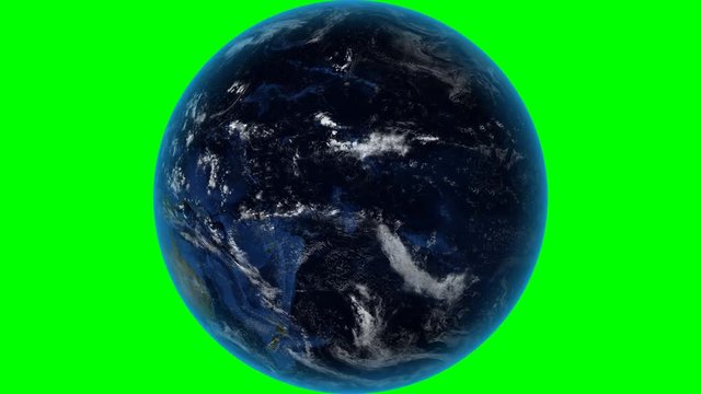 New Caledonia. 3D Earth in space - zoom in on New Caledonia outlined. Green screen background