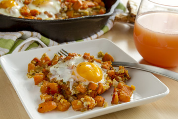 Fried Eggs and Sweet Potato Hash