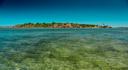 Inspirational low angle shot of crystalline waters in Praia da Rocha beach, the Algarve, Portugal