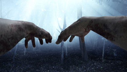First person view of zombie hands