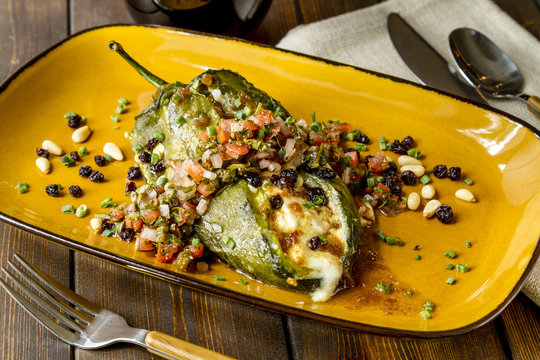 Stuffed Poblano Peppers and Salsa